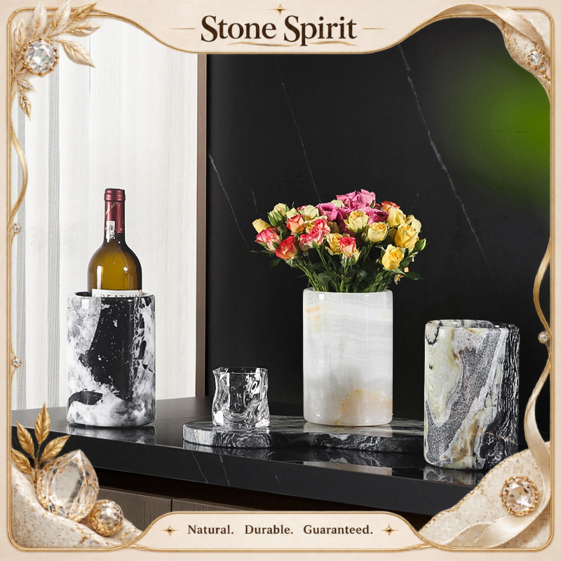 Wine Beer Europe - 【Natural】Naturalne marmurowe wiadro do chłodzenia wina,